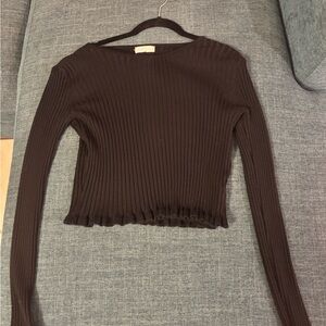 Altar'd State Black Ribbed Long-Sleeve Crop Top